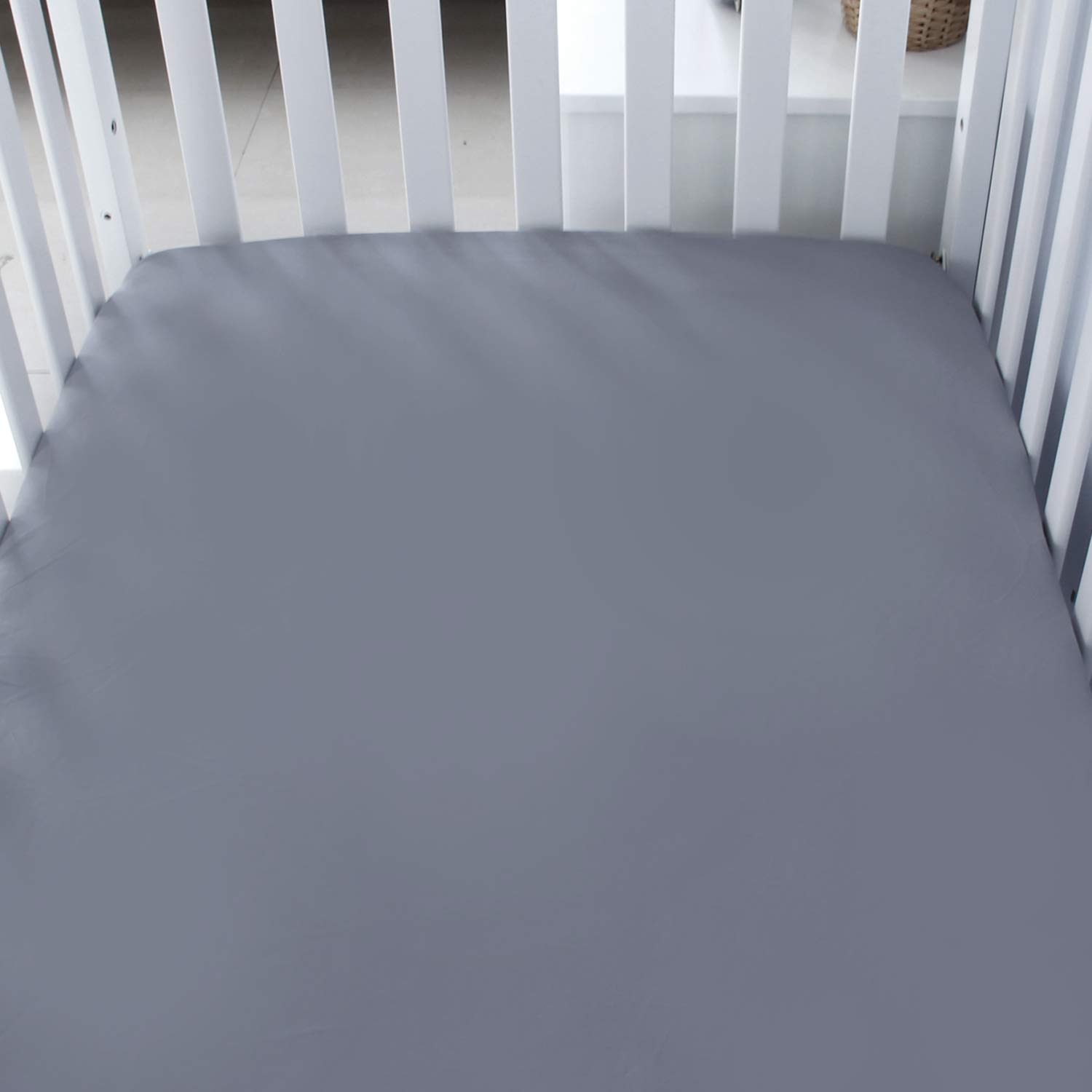 Biloban Crib Sheets Fitted for Boys, 2 Pack Crib Sheet Fits for Standard Crib Mattress, Neutral Toddler Bed Sheets Girl, Grey & Navy, 52”X 28”